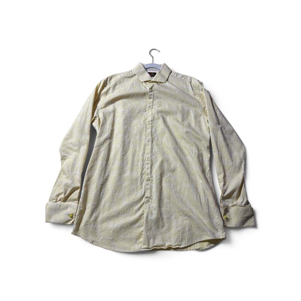Steven Land Men's Yellow Paisley Jacquard Long Sleeve Button-Up Dress Shirt